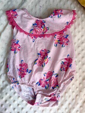 Catherine Malandrino Onesie Baby Pink Striped Floral Cotton